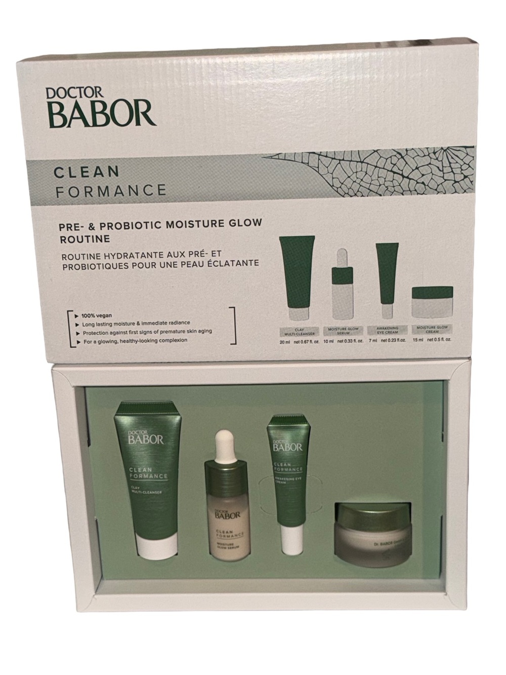 NWT Doctor BABOR Clean Formance Pre- & Probiotic Moisture Glow Routine, 4 PC Set